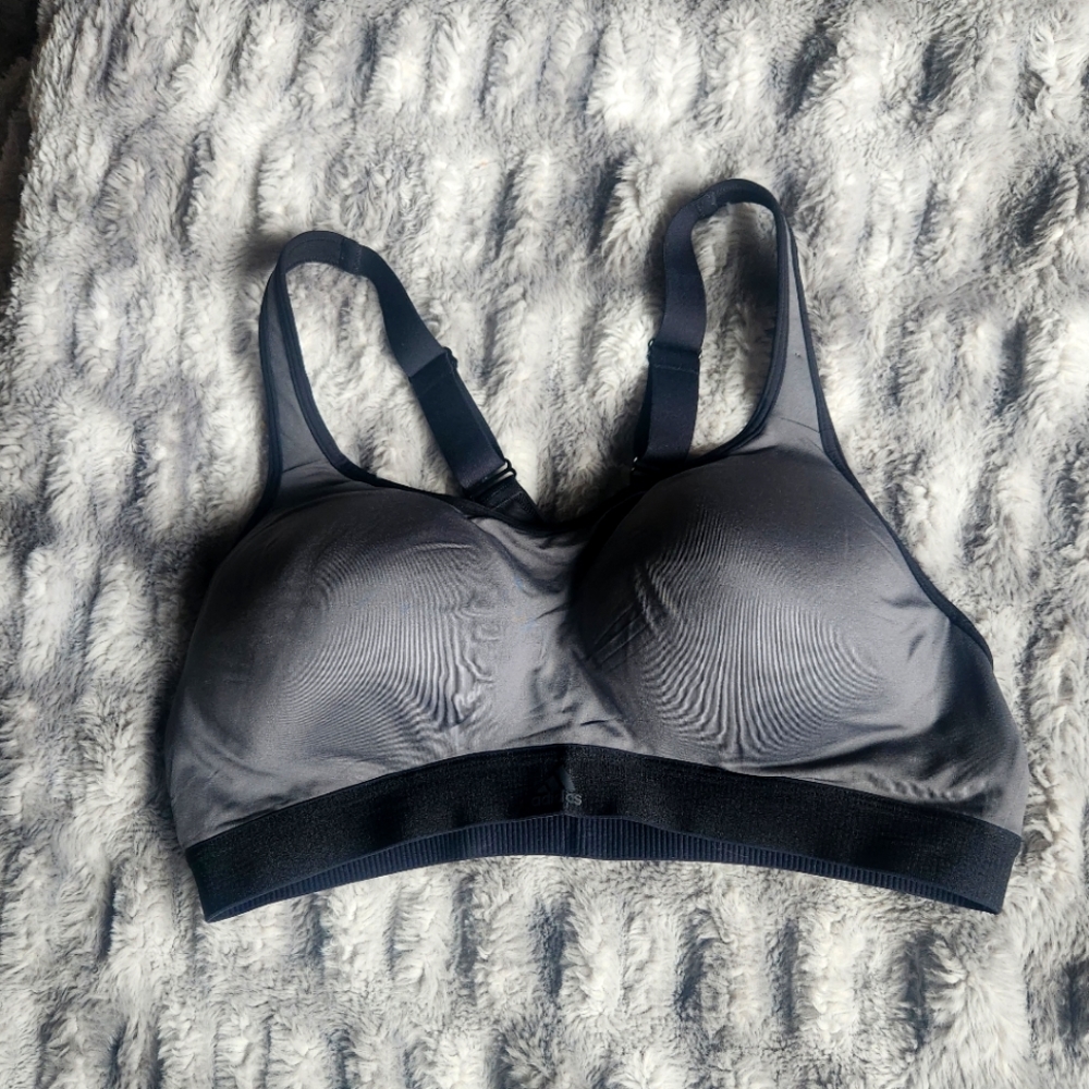 Women's Adidas XL Black Grey Crossed Black Mesh Sports Bra Workout Gym Casual